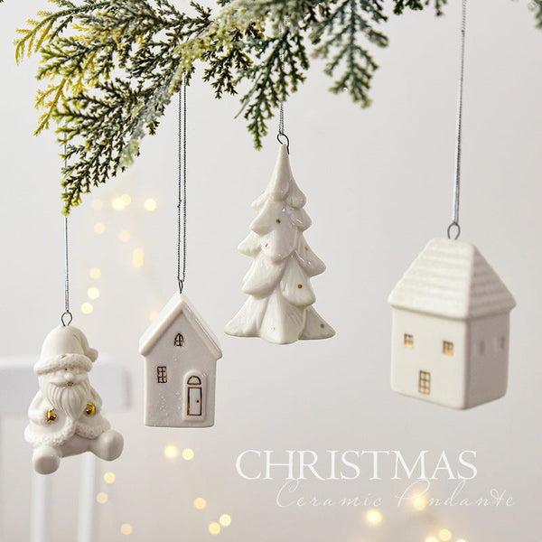 HKM-527507 Ceramic Mini House Christmas Tree Pendant Collection - Various Designs and Weights