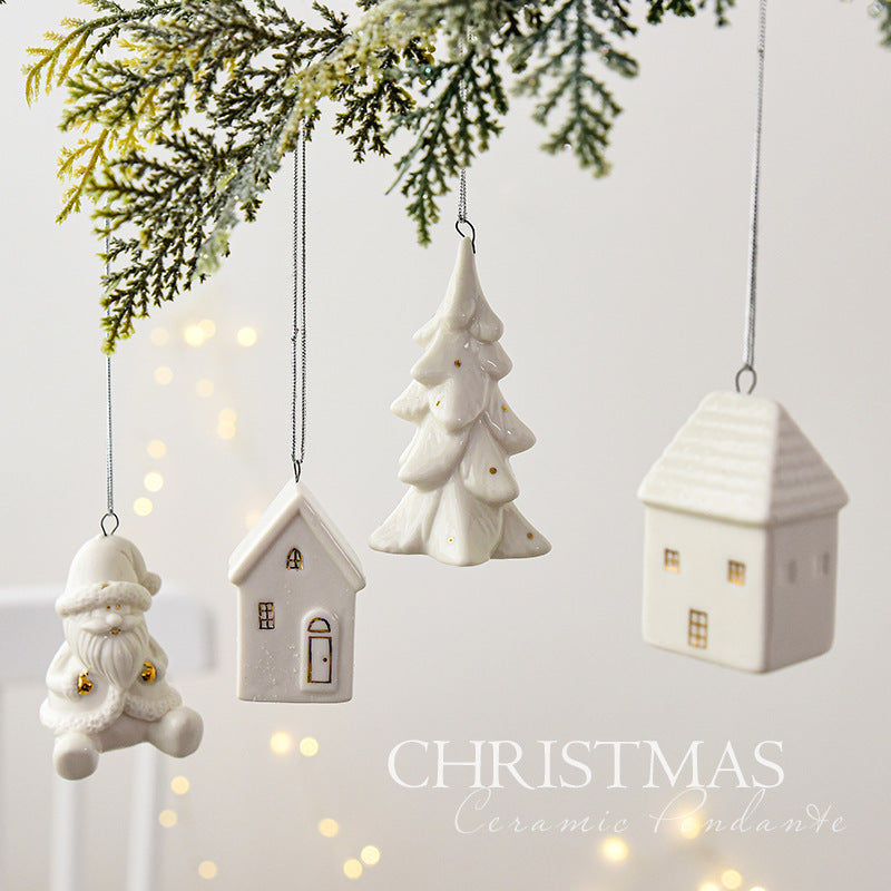 HKM-527507 Ceramic Mini House Christmas Tree Pendant Collection - Various Designs and Weights