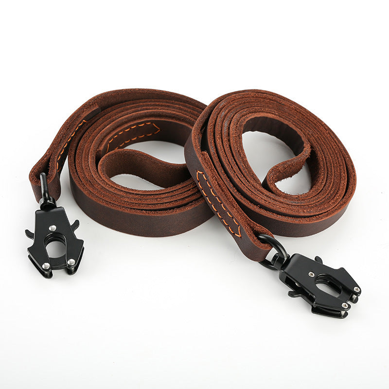 HKM-527507 Cowhide Leather Fast Release Buckle Dog Lead 1.5" or 2.0" Wide