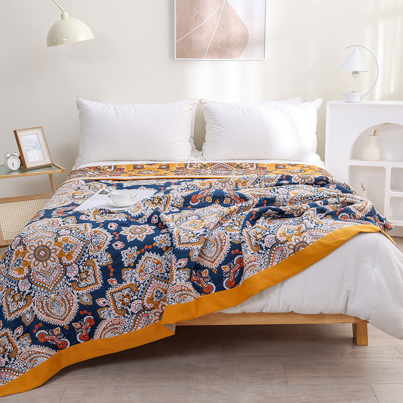 HKM-527699 Cotton Floral Multi-Layer Gauze Blanket Set - 150x200cm & 200x230cm Options
