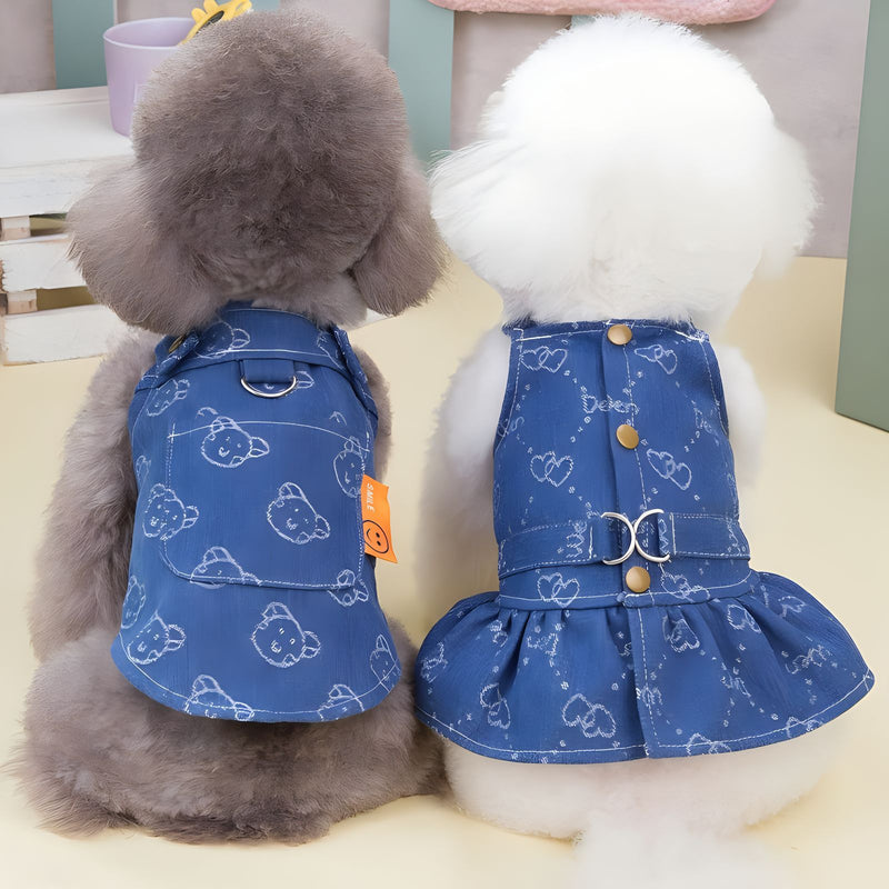 HKM-5278269 Denim Princess Dress for Small Dogs – Spring and Autumn Fashionable Pet Outfit