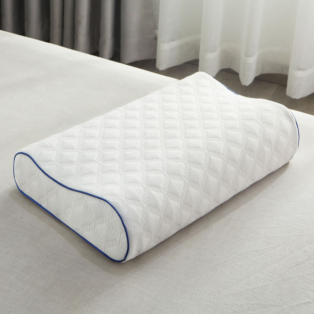 HKM-527827 Natural Latex Cervical Neck Support Pillow - Available in Water Ripple and Diamond Plaid, Multiple Sizes