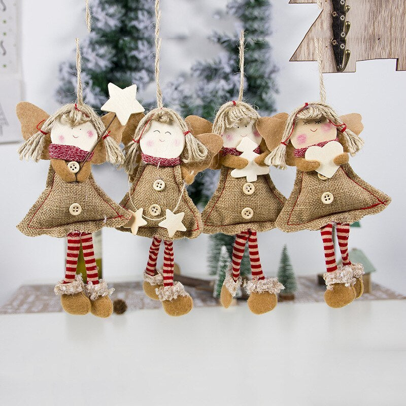HKM-527827 Smiling Angel Doll Pendant - Fabric and Wood Christmas Ornament