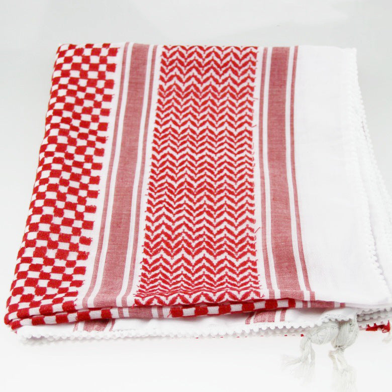 HKM-527955 Men's Qatar Headscarf and Headband Set in Red, White, and Black – Polyester, Letter Pattern for Sun Protection and Outdoor Use