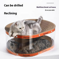 HKM-5280317 2-in-1 Cat Scratch Board and Nest Tunnel Toy in White Transparent, PVC & Corrugated Board, 58x45x23cm