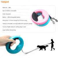 HKM-5280445 LED Automatic Telescopic Traction Rope for Pets - Rechargeable with Ergonomic Handle, 0.5*200 cm, Available in Blue, White, Pink