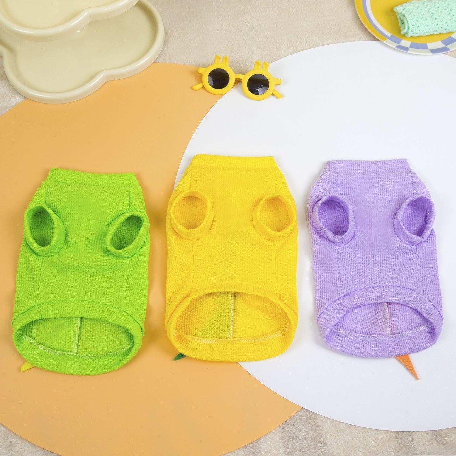 HKM-5281213 Cartoon-Style Polyester Dog Clothing in Purple, Yellow, Green - Sizes S to XXL