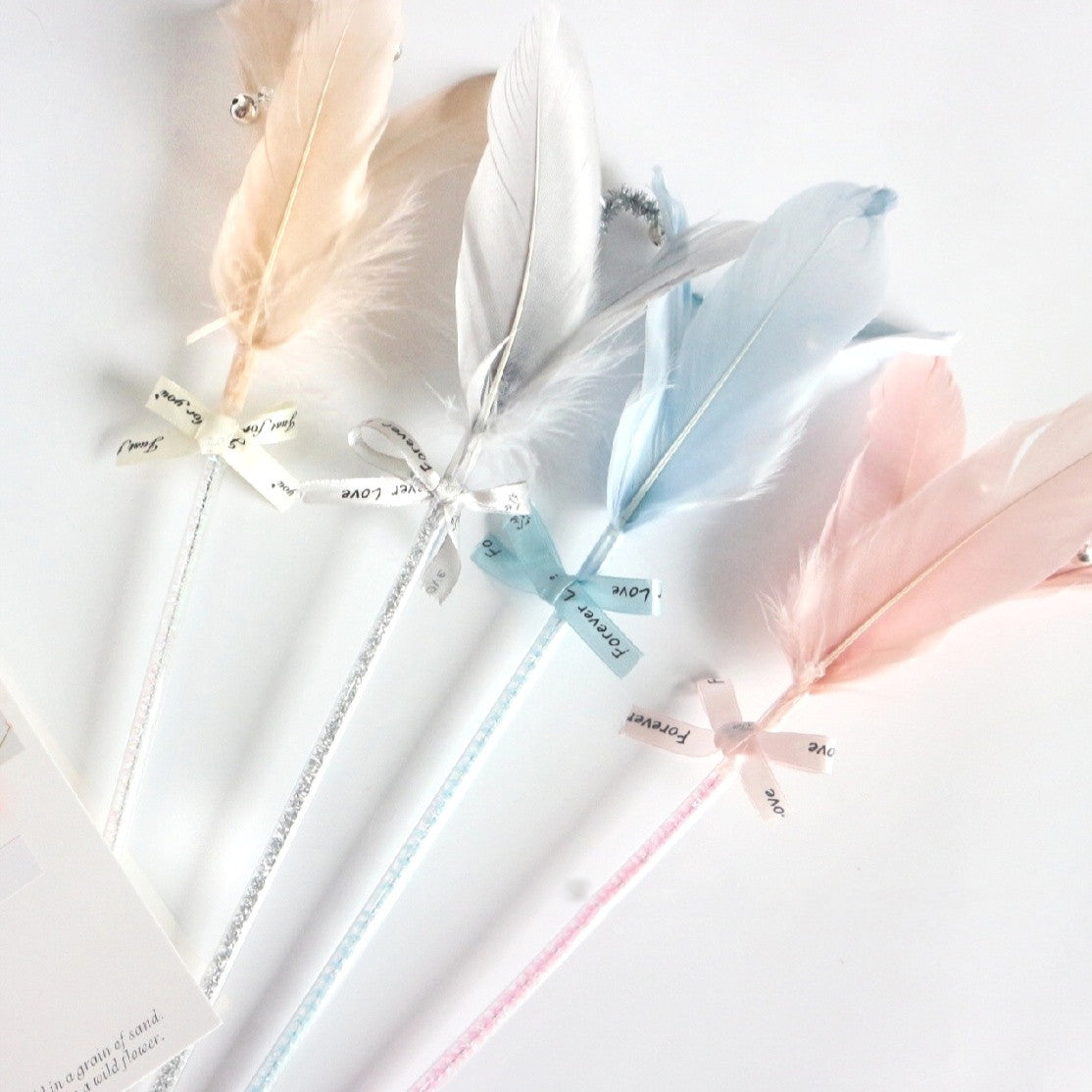 HKM-5281469 Doudou Cat Stick with Feather, Bell, and Ribbons - 3-Piece Set in Multiple Colors