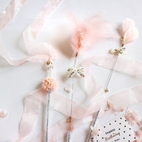HKM-5281469 Doudou Cat Stick with Feather, Bell, and Ribbons - 3-Piece Set in Multiple Colors