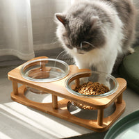 HKM-5282621 Elegant Glass Cat Bowls - Single & Double Designs Available, Various Sizes