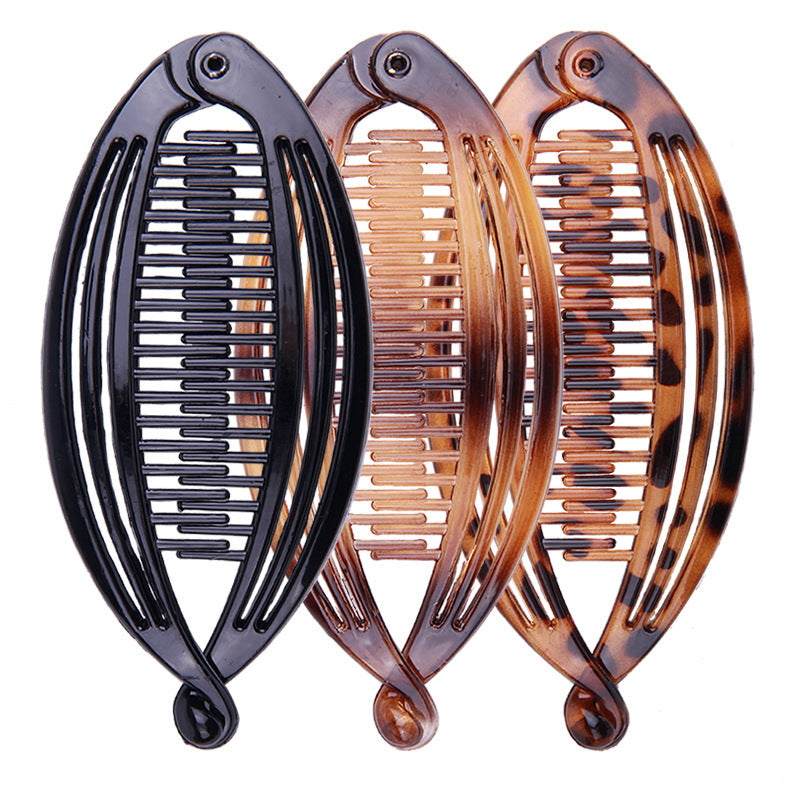HKM-528275 Bright Black and Hawksbill Color Three Fish Clip Hairpin for Women