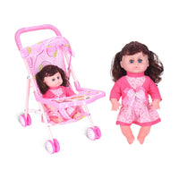 HKM-528339 14 Inch Reborn Baby Doll with Stroller for Girls Ages 2 to 7, ABS Plastic, Realistic Fashion Toy