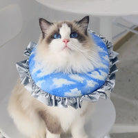 HKM-5284029 Cat Ruffled Anti-Licking Headgear in Floral Pattern - Polar Fleece & PP Cotton, Sizes S, M, L