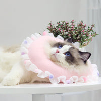 HKM-5284029 Cat Ruffled Anti-Licking Headgear in Floral Pattern - Polar Fleece & PP Cotton, Sizes S, M, L