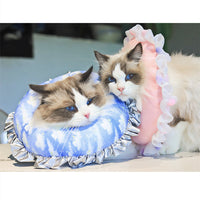 HKM-5284029 Cat Ruffled Anti-Licking Headgear in Floral Pattern - Polar Fleece & PP Cotton, Sizes S, M, L