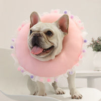 HKM-5284029 Cat Ruffled Anti-Licking Headgear in Floral Pattern - Polar Fleece & PP Cotton, Sizes S, M, L
