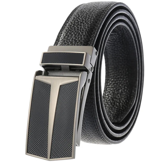 HKM-528403 Men's Automatic Buckle Leather Belt with Simple Alloy Design