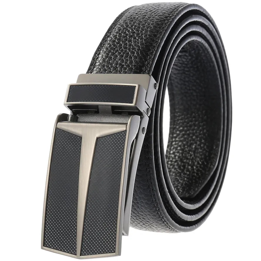 HKM-528403 Men's Automatic Buckle Leather Belt with Simple Alloy Design
