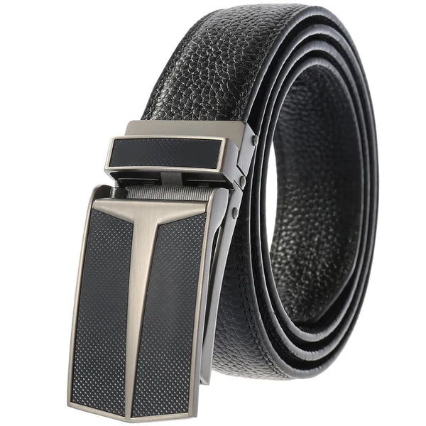 HKM-528403 Men's Automatic Buckle Leather Belt with Simple Alloy Design