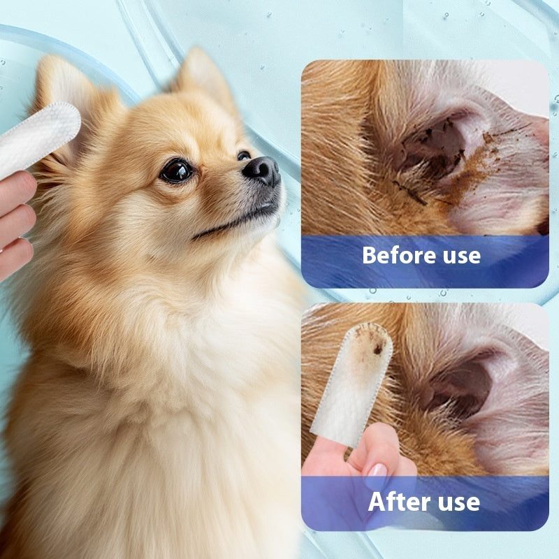 HKM-5284285 Pet Ear Cleaning Wipes Finger Gloves for Gentle Ear Care - 50 Count Boxes Available