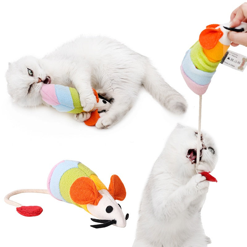 HKM-5285053 Colorful Cat Plush Toy - Bite Resistant Fleece Mouse Design, Ideal Chew Toy for Pets, 36 x 18 x 6 CM