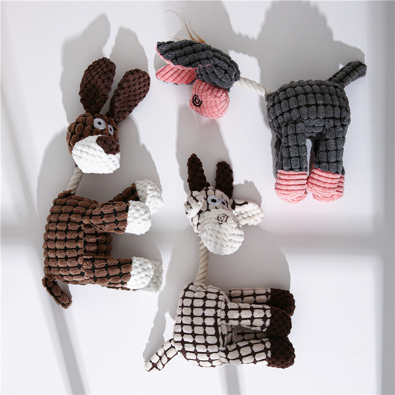 HKM-5286077 Scrunch Bunch Plush Dog Toy - Durable Crinkle, Squeaky Corn Donkey - Interactive Molar Toy