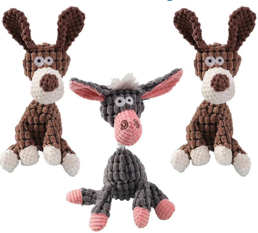 HKM-5286077 Scrunch Bunch Plush Dog Toy - Durable Crinkle, Squeaky Corn Donkey - Interactive Molar Toy