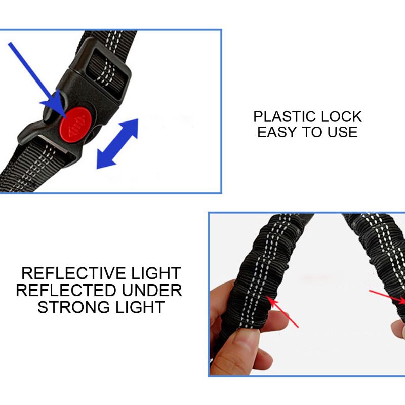 HKM-5286205 Adjustable Elastic Dog Seat Belt with Reflective Strips and Nickel-Plated Hook