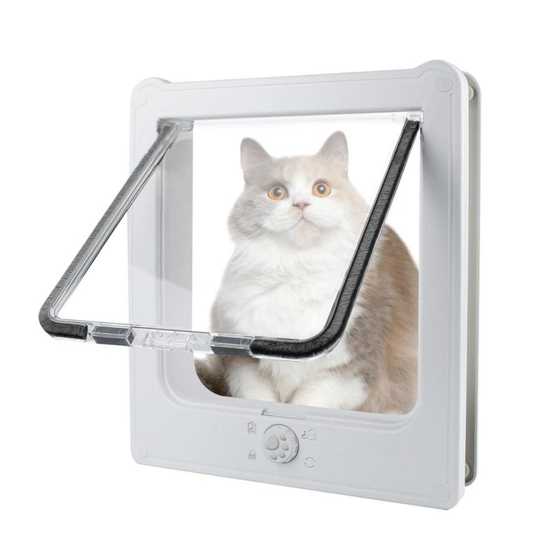 HKM-528851 Cat Door for Windows and Sliding Doors - Weatherproof Pet Flap with Lock and 4 Access Modes for Small Dogs and Cats
