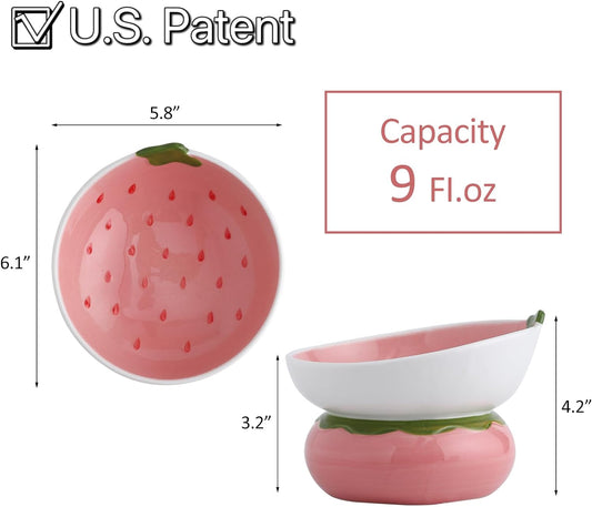 HKM-5289661 Elevated Pink Ceramic Cat Food Bowl with Anti-Vomiting Design and Spinal Support