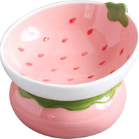 HKM-5289661 Elevated Pink Ceramic Cat Food Bowl with Anti-Vomiting Design and Spinal Support