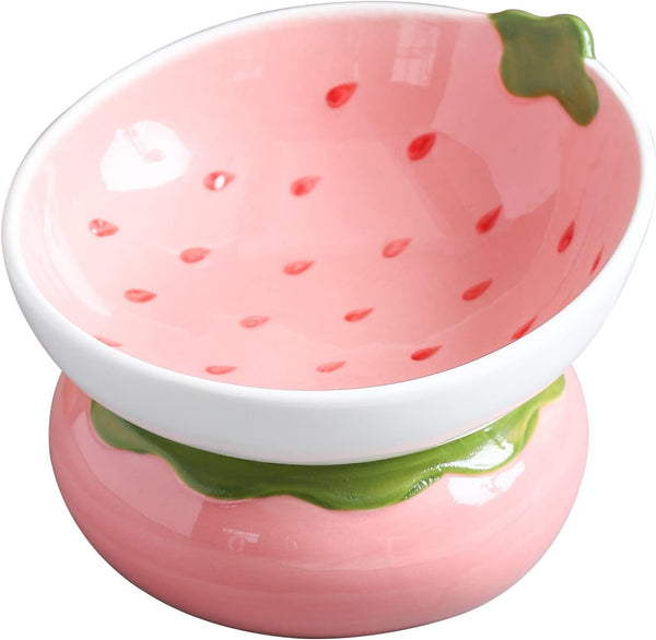 HKM-5289661 Elevated Pink Ceramic Cat Food Bowl with Anti-Vomiting Design and Spinal Support