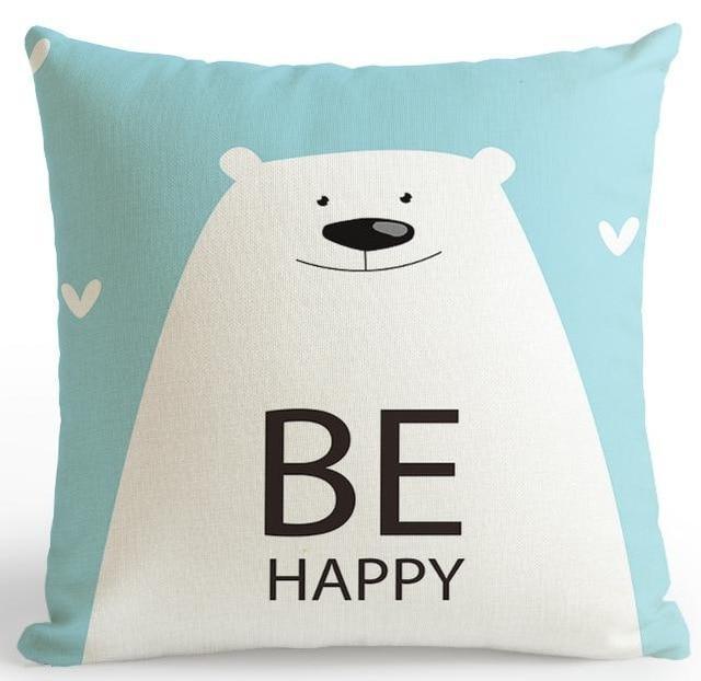 HKM-529235 Be Happy Bear Plush Cushion Cover - Soft 45x45cm Pillowcase