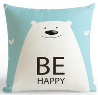 HKM-529235 Be Happy Bear Plush Cushion Cover - Soft 45x45cm Pillowcase