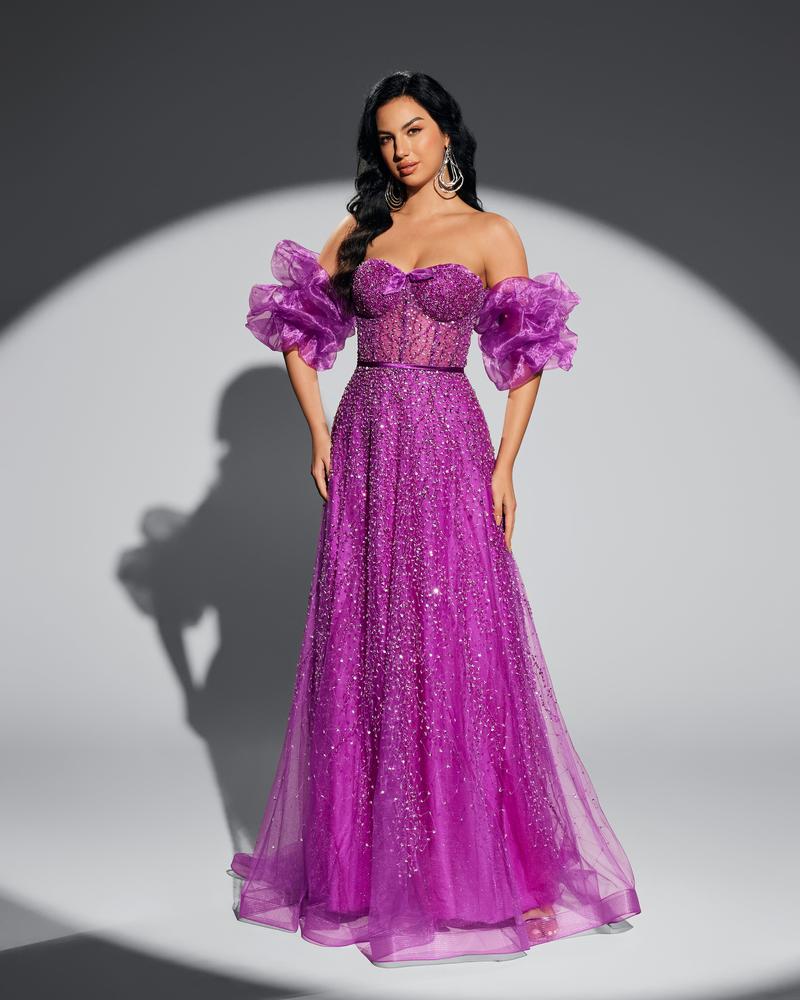 HKM-529235 Elegant Women’s Purple Evening Gown with Exquisite Detailing