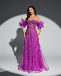 HKM-529235 Elegant Women’s Purple Evening Gown with Exquisite Detailing