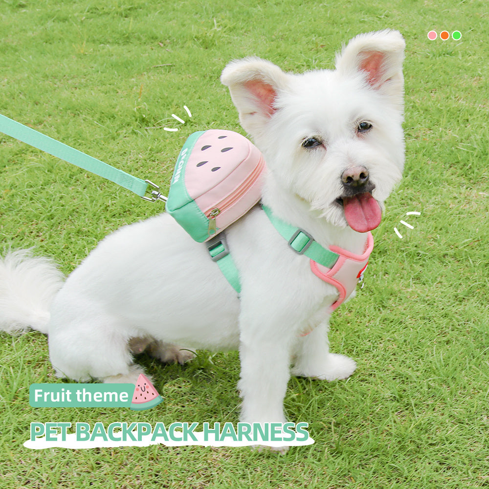 HKM-5295421 Soft Breathable Pet Chest Strap and Cute Fruit Backpack Set for Dogs and Cats