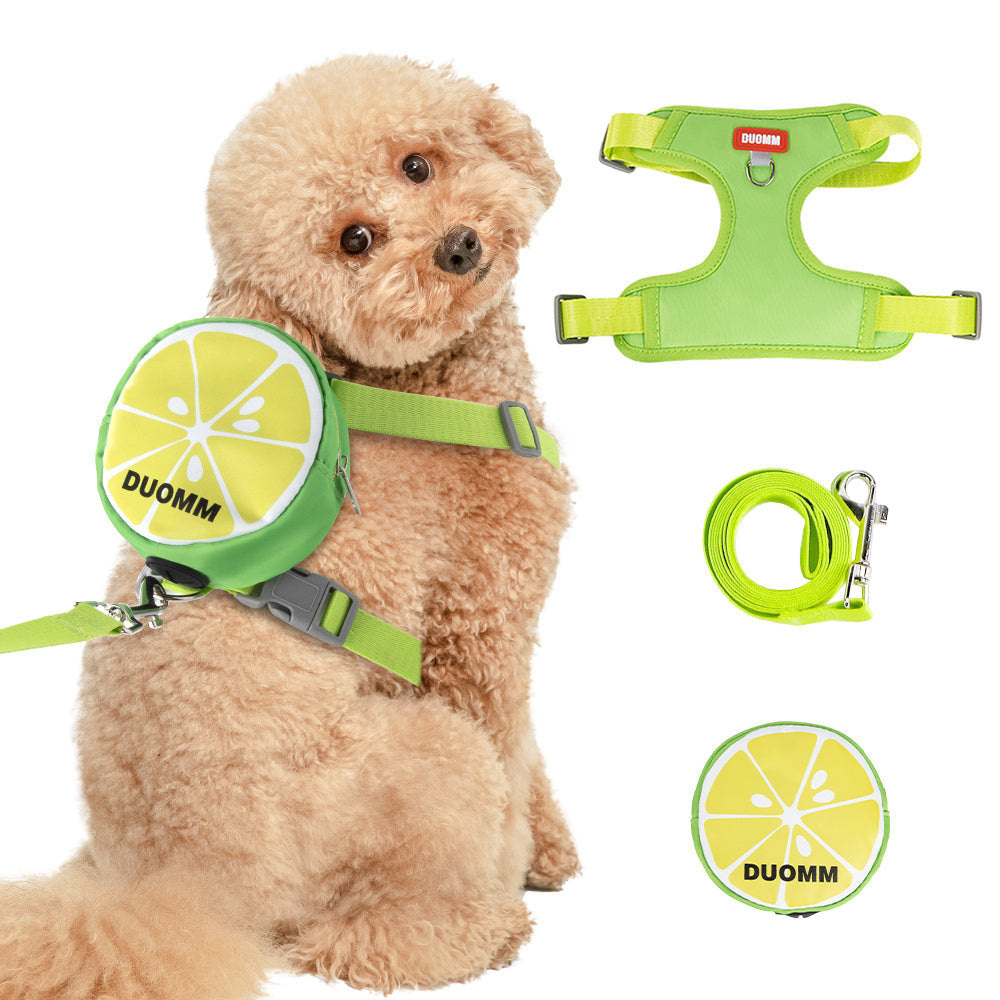 HKM-5295421 Soft Breathable Pet Chest Strap and Cute Fruit Backpack Set for Dogs and Cats