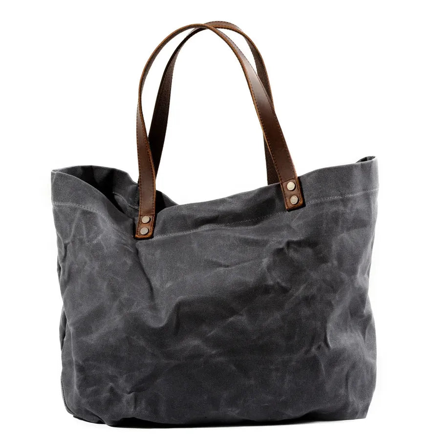 HKM-529747 Waterproof Wax Canvas Minimalist Tote Bag with Large Capacity for Men and Women