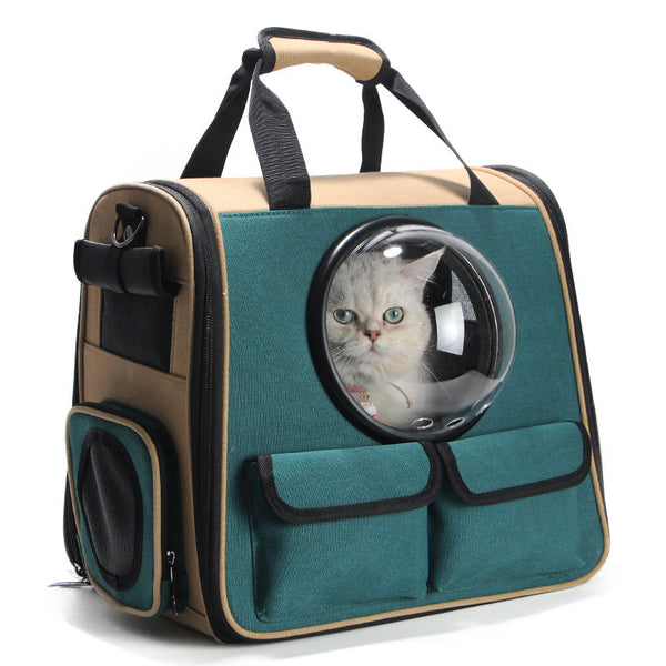 HKM-5300157 Multifunctional Travel Backpack for Pets - Suitable for Dogs and Cats, Breathable Design, Dark Green