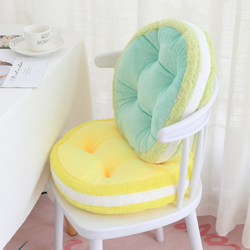 HKM-530067 Plush Macaron Biscuit Thickened Stool Cushion for Office, Bay Window, or Dining Chair - Available in Blue, Green, Yellow