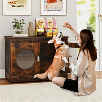 HKM-5301565 2-in-1 Rustic Brown Dog Crate End Table with 88lbs Capacity, Farmhouse Style, 32.5"x18.5"x23.5"
