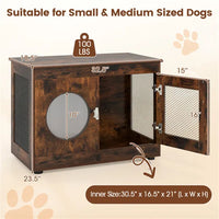 HKM-5301565 2-in-1 Rustic Brown Dog Crate End Table with 88lbs Capacity, Farmhouse Style, 32.5"x18.5"x23.5"