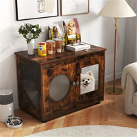 HKM-5301565 2-in-1 Rustic Brown Dog Crate End Table with 88lbs Capacity, Farmhouse Style, 32.5"x18.5"x23.5"