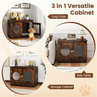 HKM-5301565 2-in-1 Rustic Brown Dog Crate End Table with 88lbs Capacity, Farmhouse Style, 32.5"x18.5"x23.5"