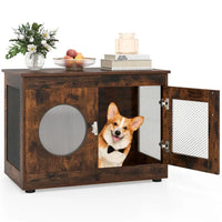 HKM-5301565 2-in-1 Rustic Brown Dog Crate End Table with 88lbs Capacity, Farmhouse Style, 32.5"x18.5"x23.5"
