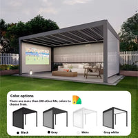 HKM-530195 Aluminium Motorized Outdoor Pergola with Adjustable Louvers for Sun and Rain Protection