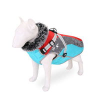 HKM-5302333 Windproof Cotton-Padded Dog Coat in Sky Blue and Red - Comfortable and Cozy Pet Clothing