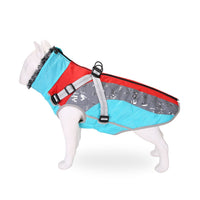 HKM-5302333 Windproof Cotton-Padded Dog Coat in Sky Blue and Red - Comfortable and Cozy Pet Clothing