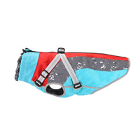HKM-5302333 Windproof Cotton-Padded Dog Coat in Sky Blue and Red - Comfortable and Cozy Pet Clothing